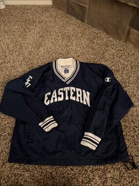 Vintage Champion Navy Pullover Windbreaker with White Trim